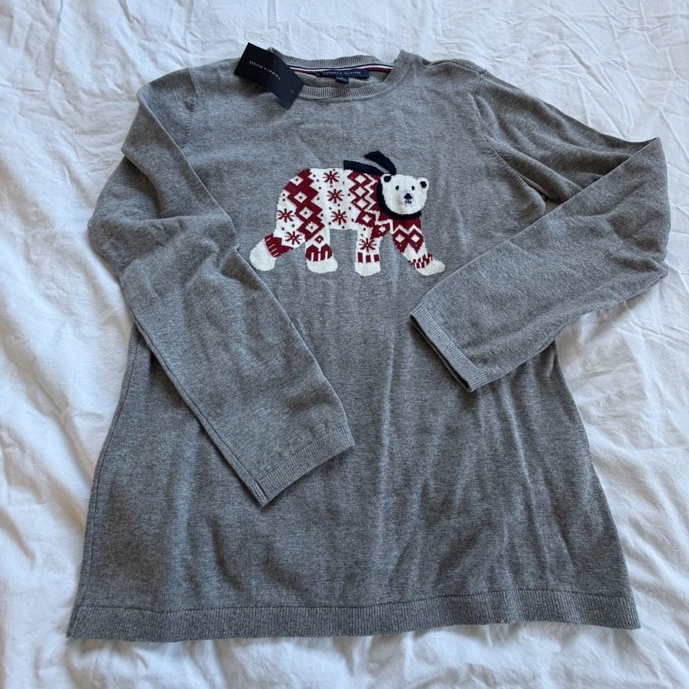 Tommy Hilfiger Mens M Gray‎ Polar Bear Holiday Sweater Crewneck NWT